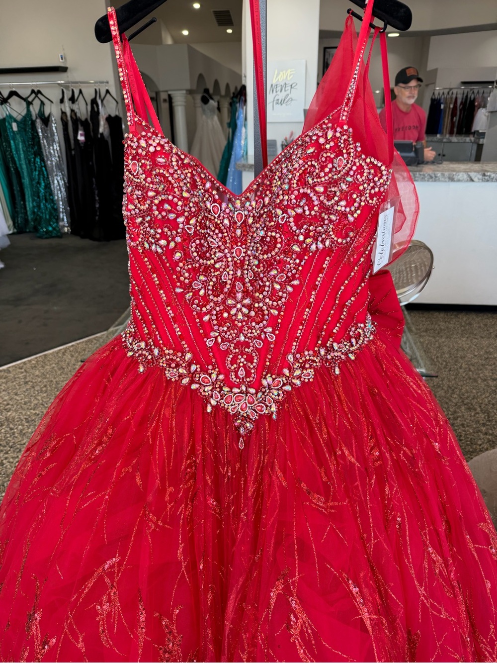 Mori Lee Red Beaded Ball Gown - Picture 3 of 6